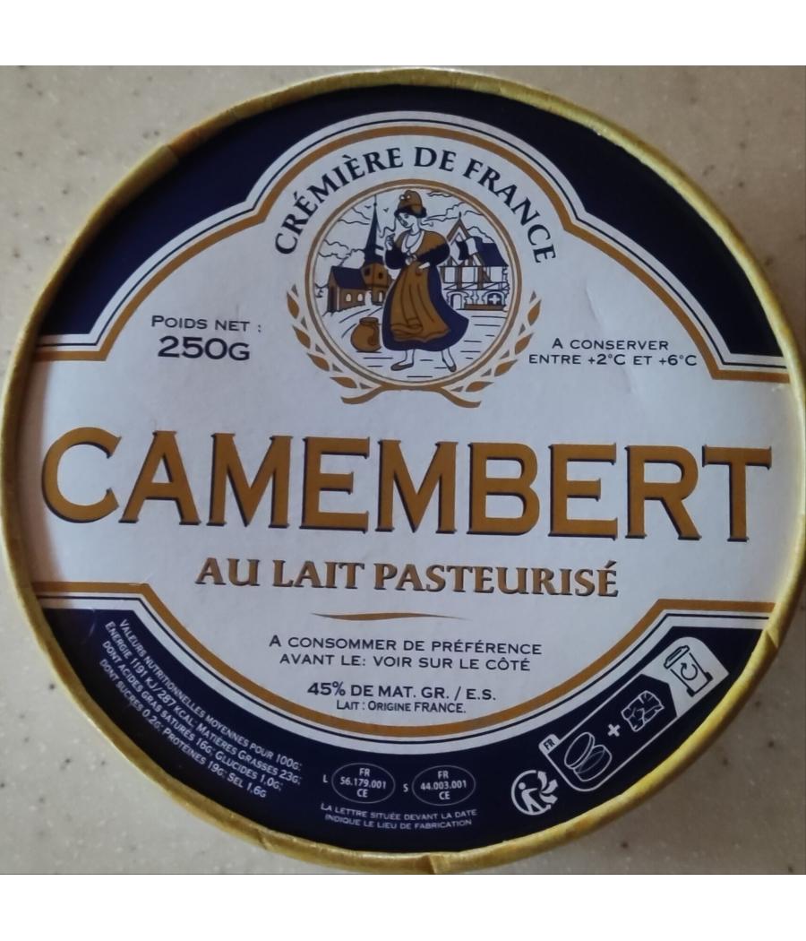 CAMEMBERT AU LAIT PASTEURISE 23%MG 250G CAMEMBERT AU LAIT PASTEURISE 23%MG 250G