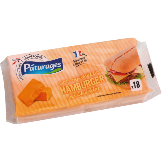 FROMAGE PATURAGES LES TRANCHETTES HAMBURGER AU CHEDDAR X18