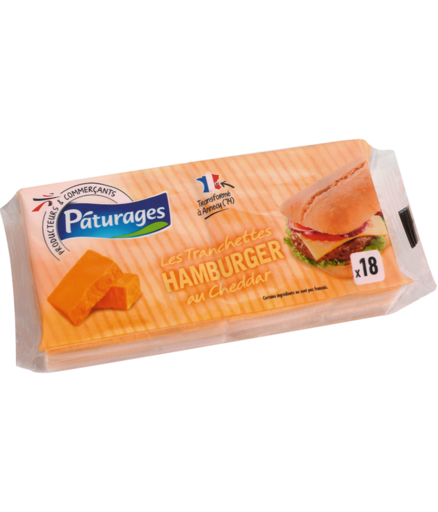 FROMAGE PATURAGES LES TRANCHETTES HAMBURGER AU CHEDDAR X18