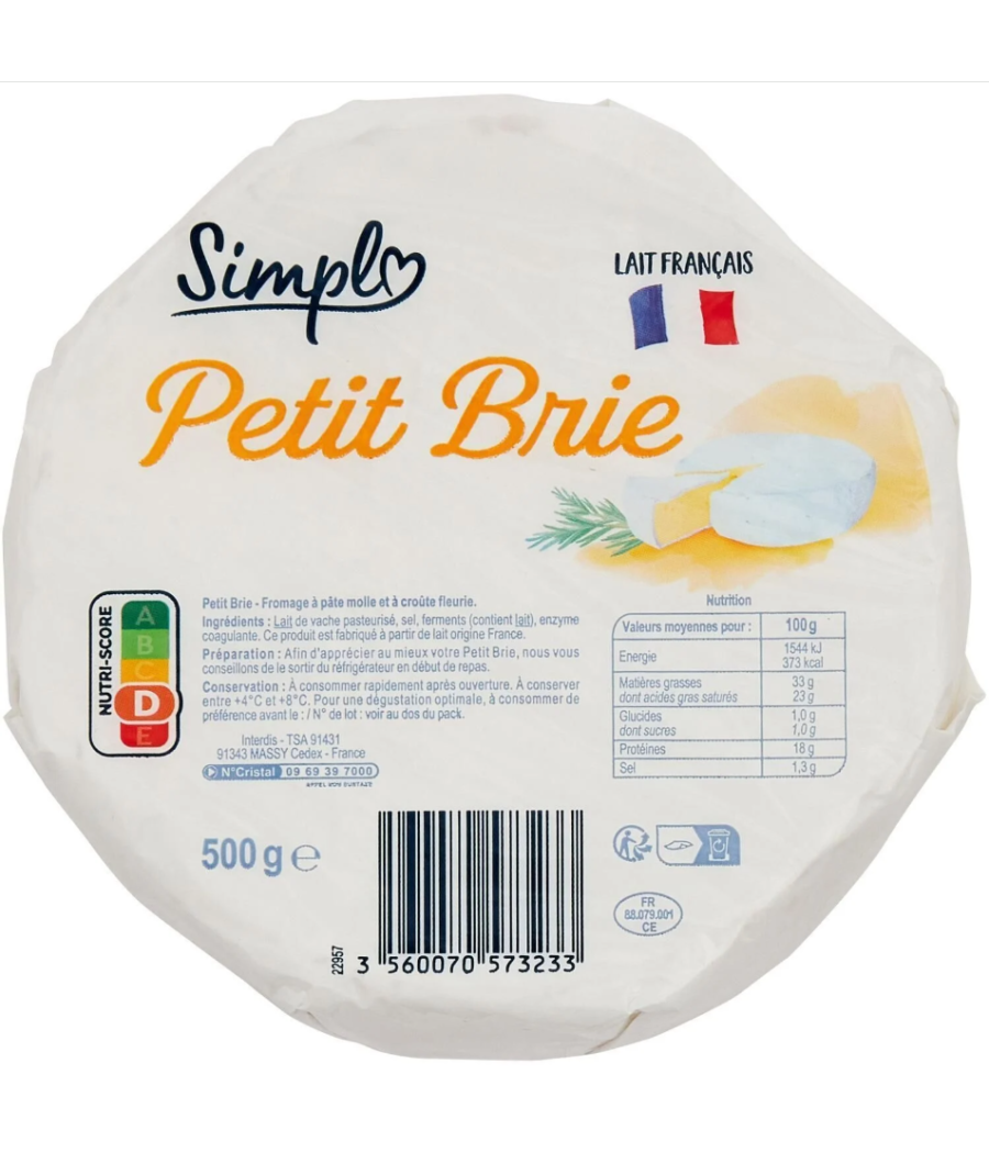 FROMAGE SIMPLY PETIT BRIE 500G FROMAGE SIMPLY PETIT BRIE 500G