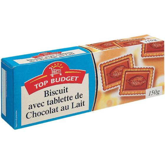 BISCUITS AVEC TABLETTES DE CHOCOLAT AU LAIT TOP BUDGET 150G