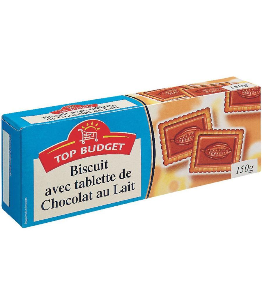 BISCUITS AVEC TABLETTES DE CHOCOLAT AU LAIT TOP BUDGET 150G BISCUITS AVEC TABLETTES DE CHOCOLAT AU LAIT TOP BUDGET 150G