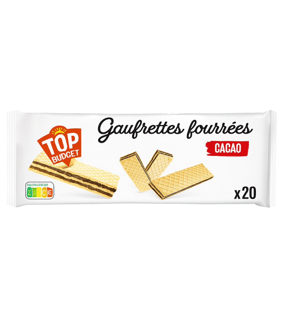 GAUFRETTES FOURREES TOP BUDGET CREME CACAO 200G GAUFRETTES FOURREES TOP BUDGET CREME CACAO 200G