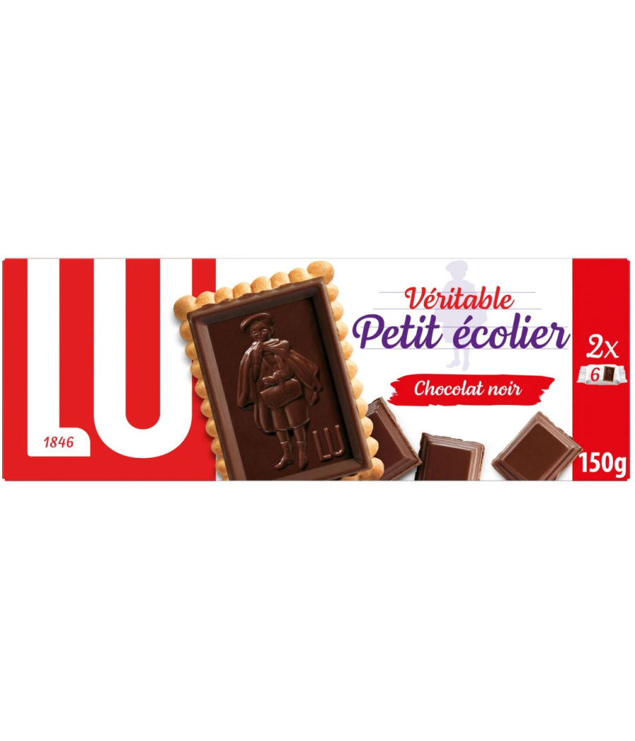 PETIT ECOLIER CHOCOLAT NOIR PUR BEURRE DE CACAO LU 150G PETIT ECOLIER CHOCOLAT NOIR PUR BEURRE DE CACAO LU 150G