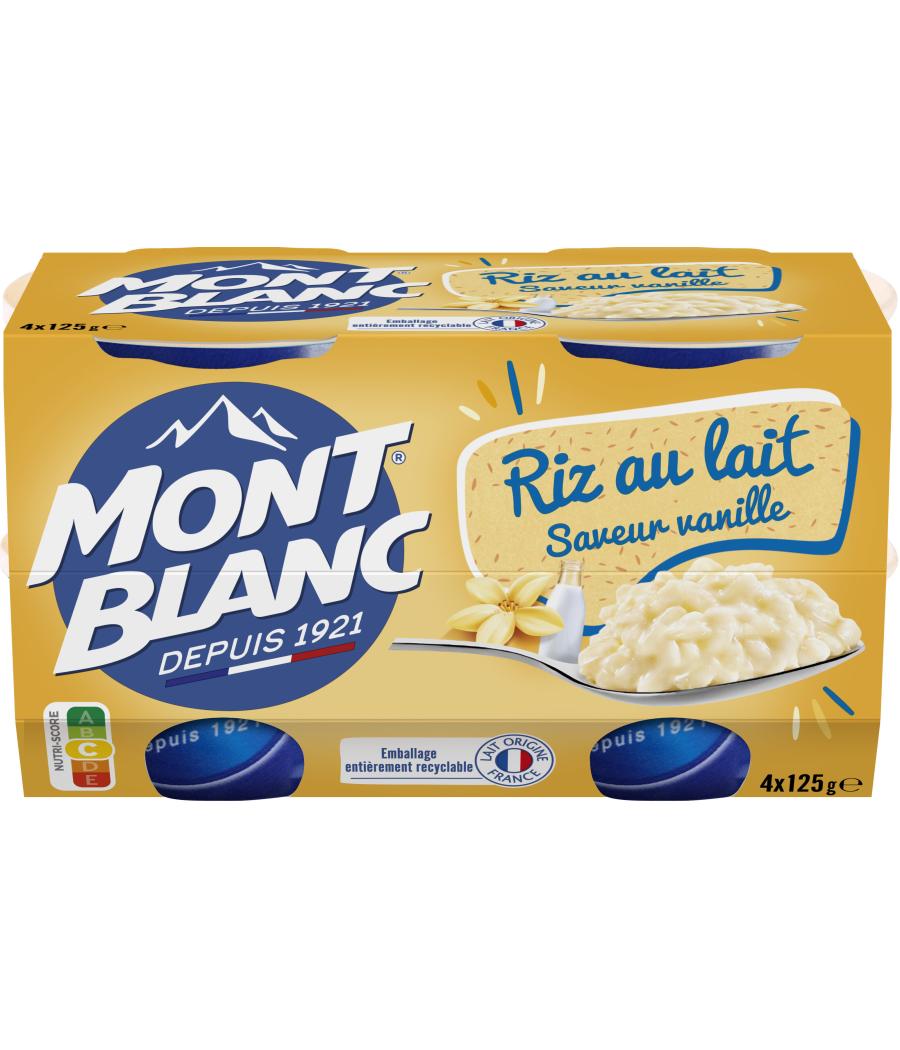 CREME DESSERT COUPELLES RIZ AU LAIT VANILLE MONT BLANC 4 X 125G CREME DESSERT COUPELLES RIZ AU LAIT VANILLE MONT BLANC 4 X 125G