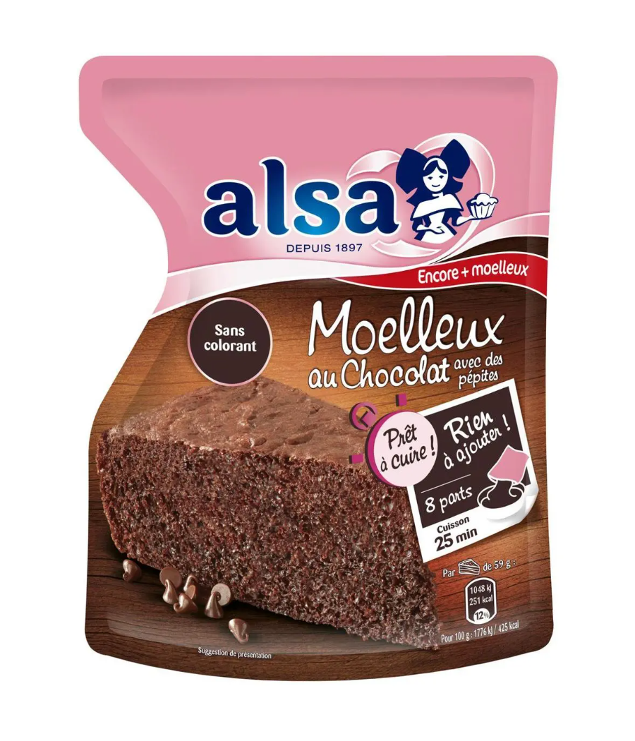 MOELLEUX AU CHOCOLAT AVEC DES PEPITES ALSA 500G MOELLEUX AU CHOCOLAT AVEC DES PEPITES ALSA 500G