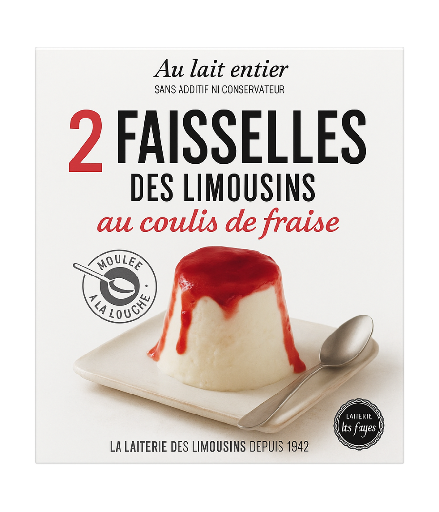 FAISSELLES DES LIMOUSINS AU COULIS DE FRAISE LAITERIE LES FAYES 2 X 100G FAISSELLES DES LIMOUSINS AU COULIS DE FRAISE LAITERIE LES FAYES 2 X 100G
