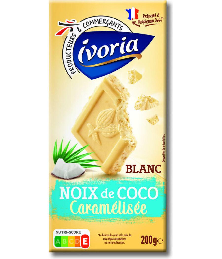 CHOCOLAT IVORIA BLANC ET NOIX DE COCO CARAMELISEES 200G CHOCOLAT IVORIA BLANC ET NOIX DE COCO CARAMELISEES 200G