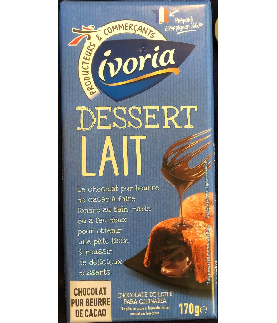 TABLETTE DE CHOCOLAT DESSERT LAIT PUR BEURRE DE CACAO IVORIA 170G TABLETTE DE CHOCOLAT DESSERT LAIT PUR BEURRE DE CACAO IVORIA 170G