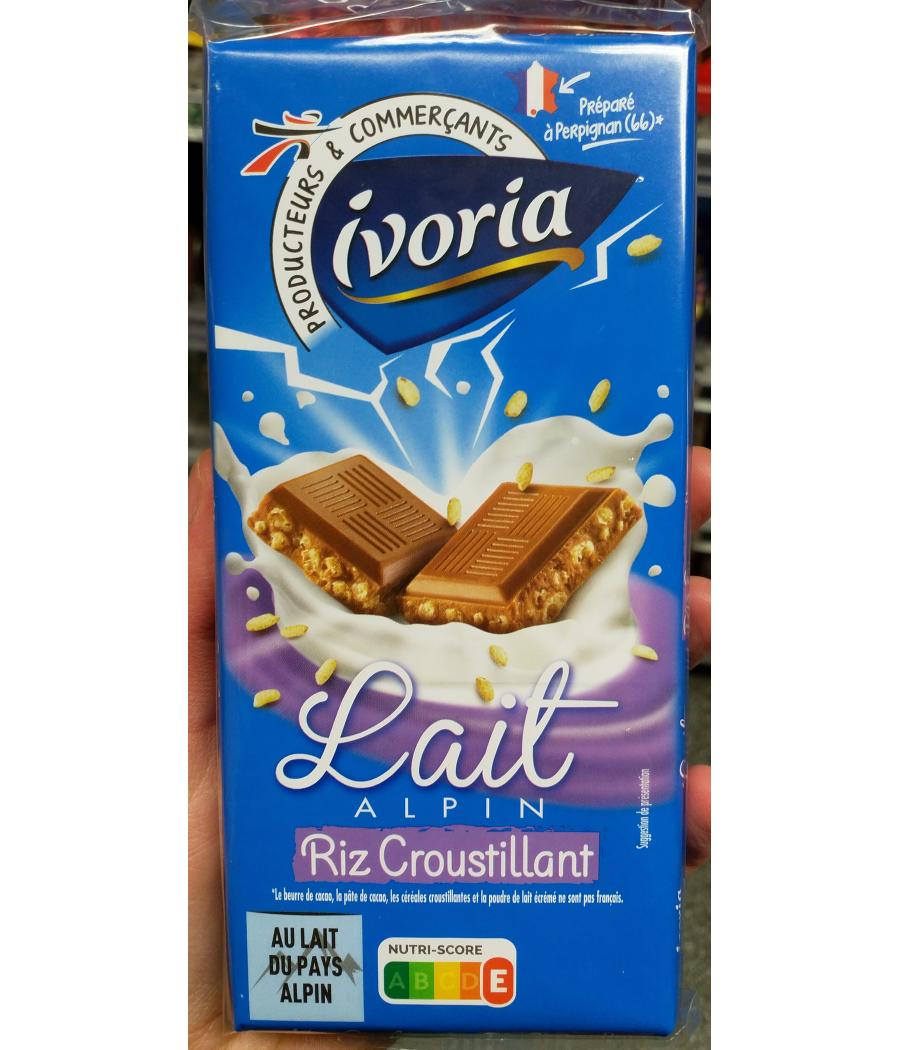 TABLETTE DE CHOCOLAT LAIT RIZ CROUSTILLANT IVORIA 100G TABLETTE DE CHOCOLAT LAIT RIZ CROUSTILLANT IVORIA 100G