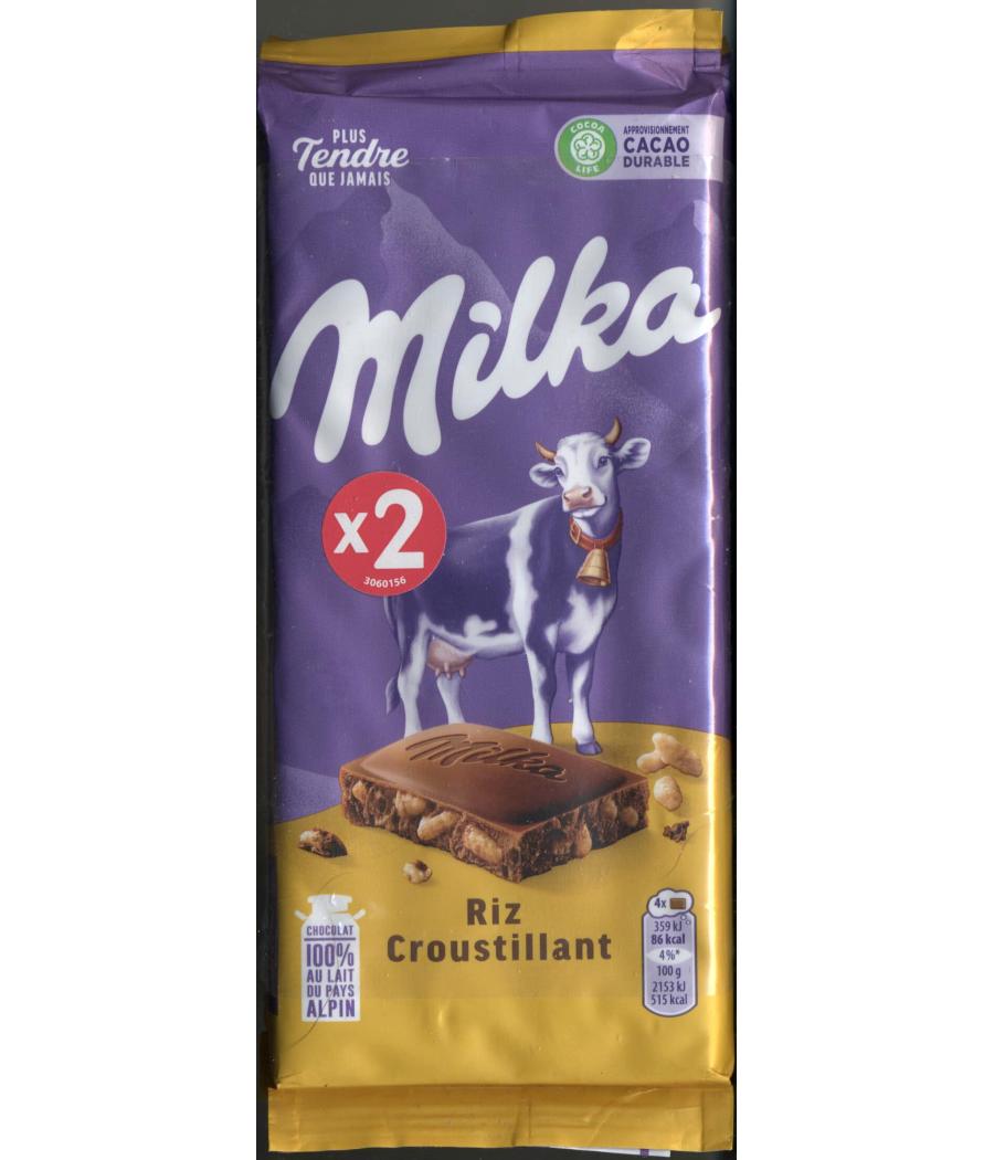 TABLETTE DE CHOCOLAT RIZ CROUSTILLANT MILKA 2X 100G TABLETTE DE CHOCOLAT RIZ CROUSTILLANT MILKA 2X 100G
