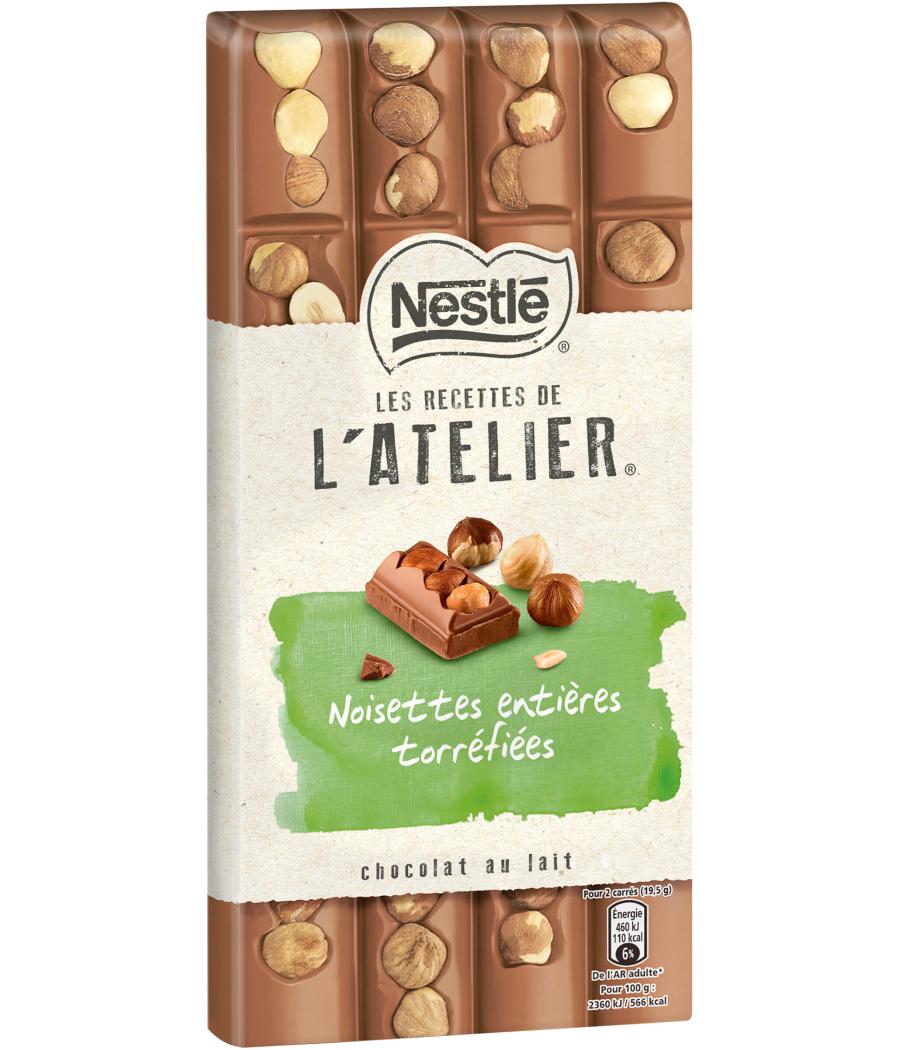 TABLETTE DE CHOCOLAT AU LAIT NOISETTES TORREFIEES  ENTIERES L'ATELIER NESTLE 195G TABLETTE DE CHOCOLAT AU LAIT NOISETTES TORREFIEES  ENTIERES L'ATELIER NESTLE 195G