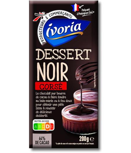 TABLETTE CHOCOLAT DESSERT NOIR CORSE 64% CACAO IVORIA200G