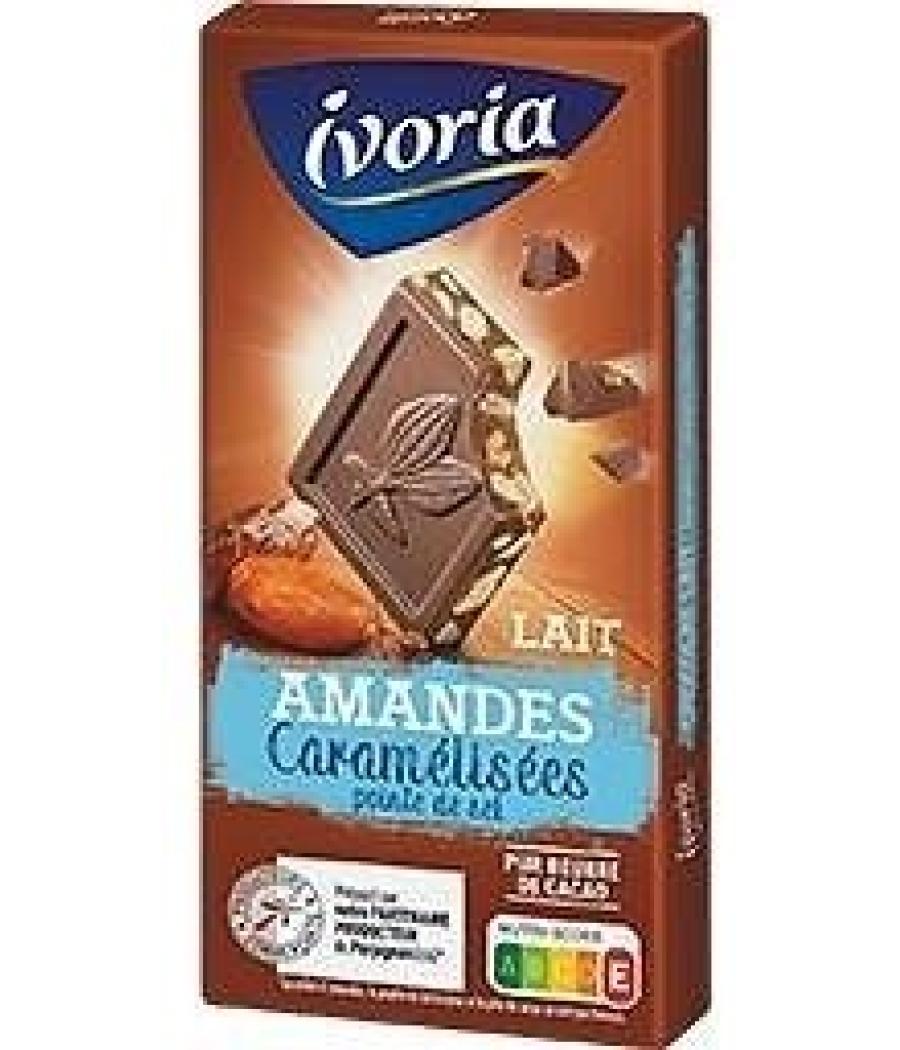 TABLETTE BLOC CHOCOLAT AU LAIT AUX AMANDES CARAMELISEES POINTE DE SEL IVORIA  200G TABLETTE BLOC CHOCOLAT AU LAIT AUX AMANDES CARAMELISEES POINTE DE SEL IVORIA  200G