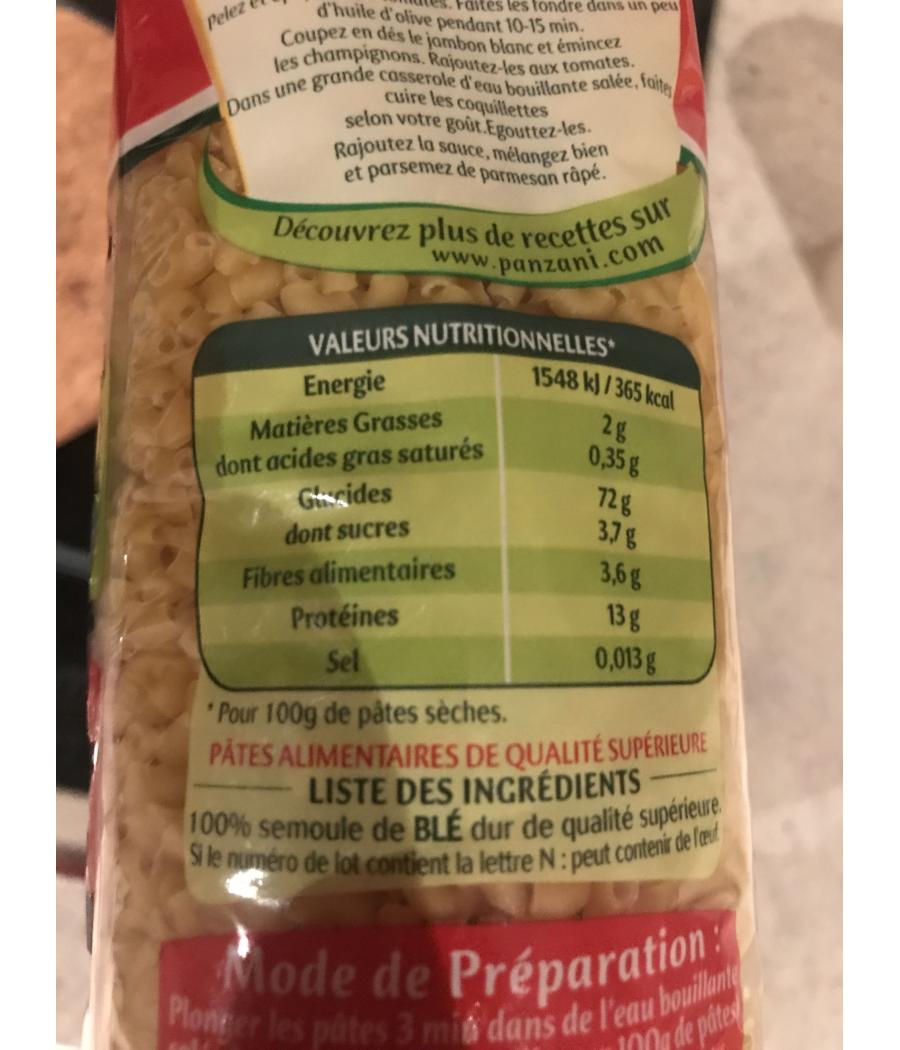 PATES PANZANI COQUILLETTES 8 MINUTES 500G PATES PANZANI COQUILLETTES 8 MINUTES 500G