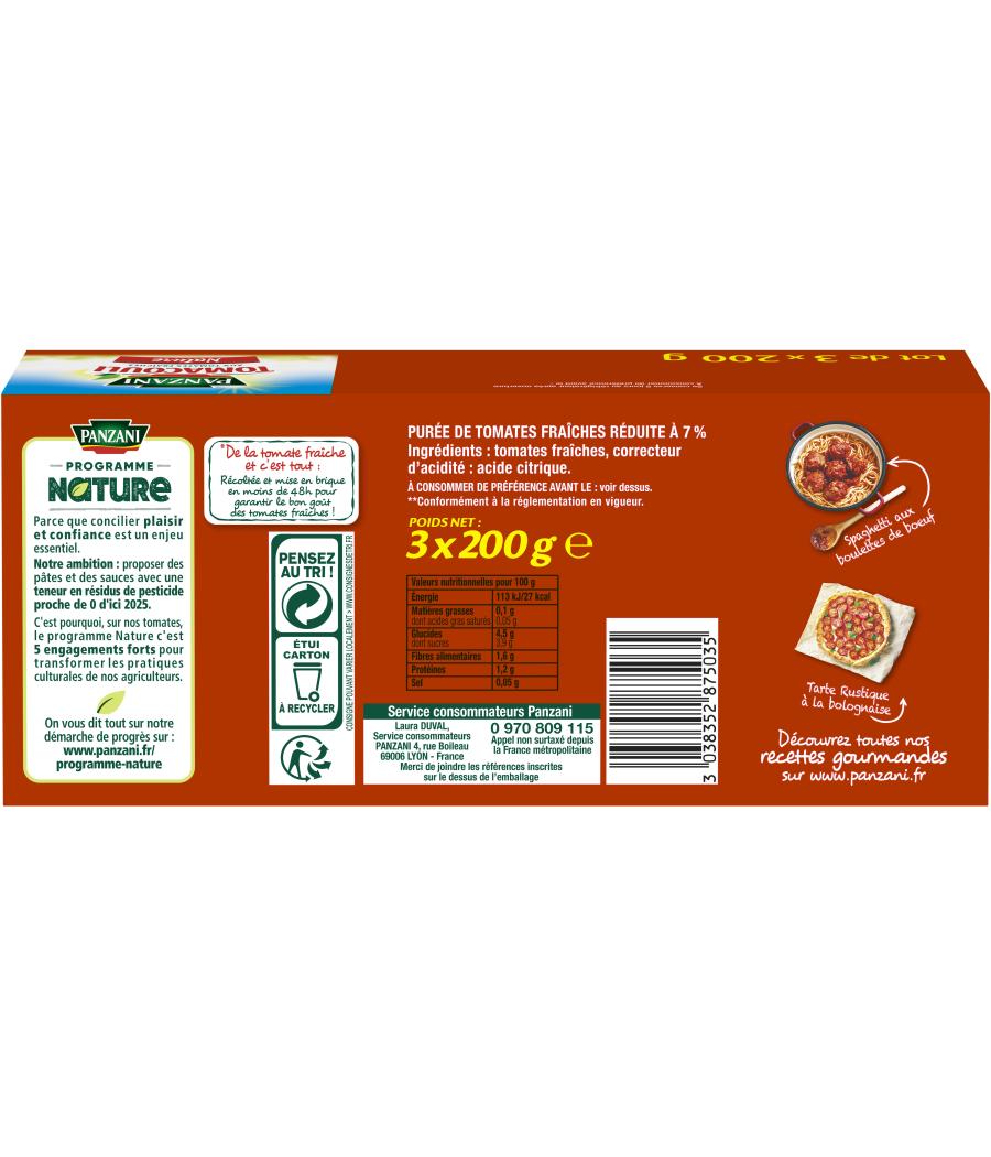 TOMATE PANZANI TOMACOULI NATURE 3 X 200G TOMATE PANZANI TOMACOULI NATURE 3 X 200G