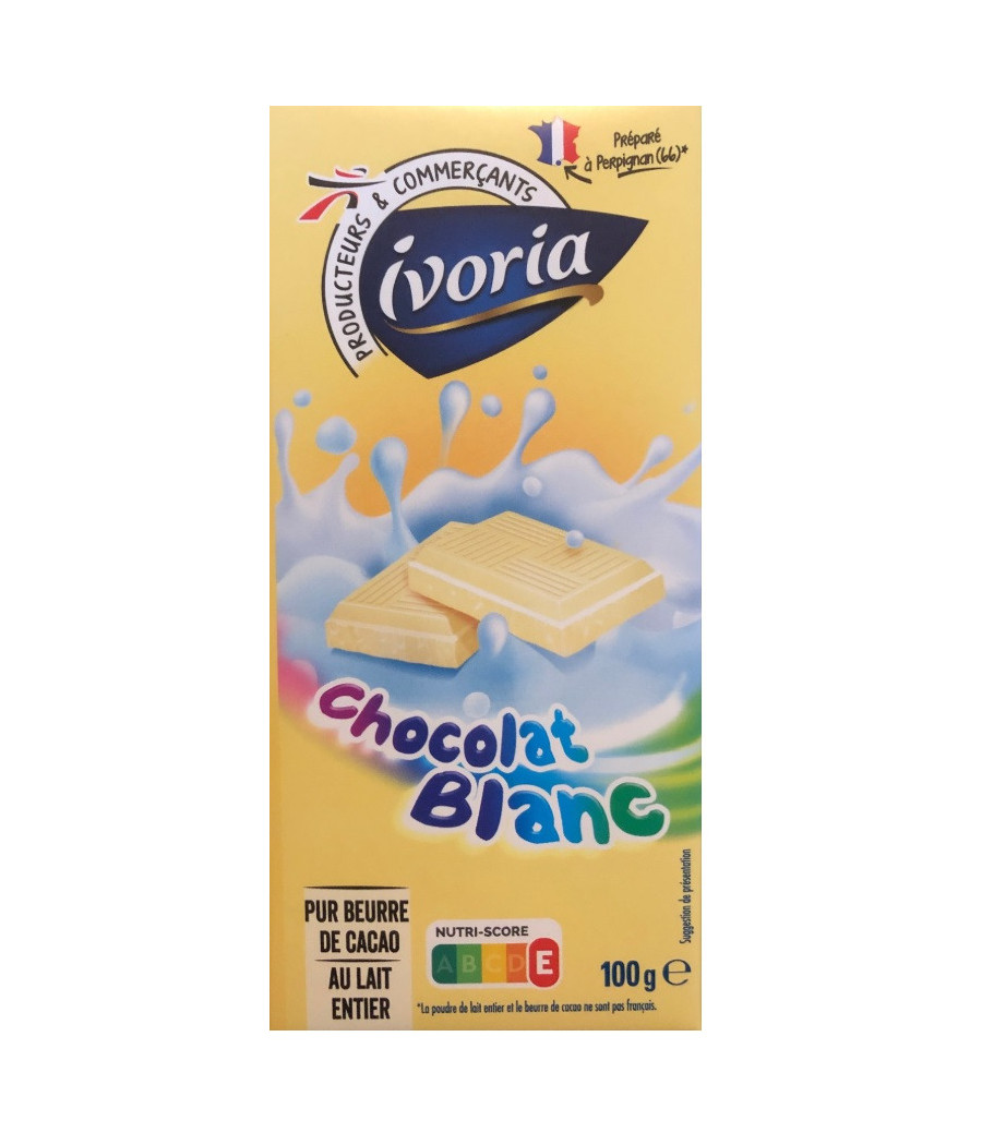 TABLETTE DE CHOCOLAT BLANC IVARIO 100G TABLETTE DE CHOCOLAT BLANC IVARIO 100G