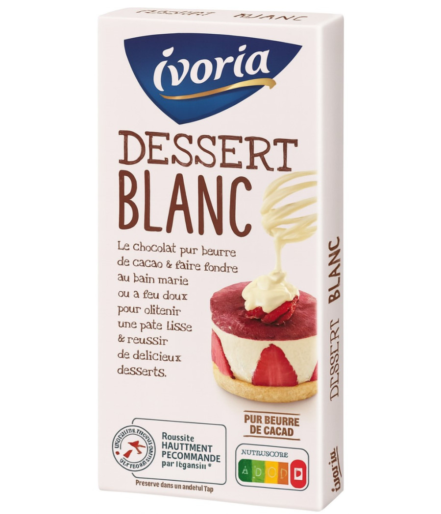 TABLETTE DE CHOCOLAT BLANC DESSERT IVORIA 180G TABLETTE DE CHOCOLAT BLANC DESSERT IVORIA 180G
