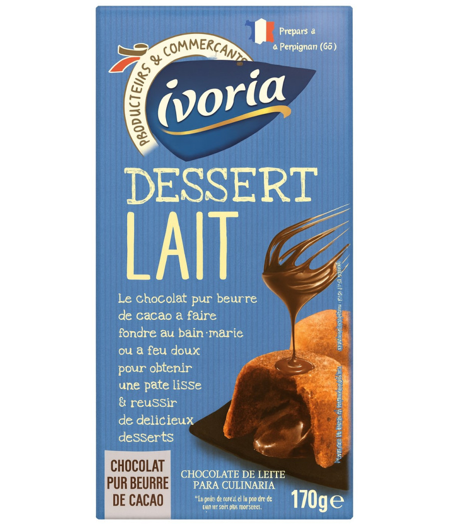 TABLETTE DE CHOCOLAT DESSERT LAIT PUR BEURRE DE CACAO IVORIA 170G TABLETTE DE CHOCOLAT DESSERT LAIT PUR BEURRE DE CACAO IVORIA 170G