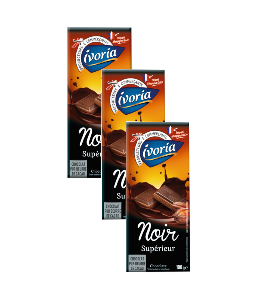 CHOCOLAT IVORIA TABLETTE FAMILIALE CHOCOLAT NOIR 300G 3X100G CHOCOLAT IVORIA TABLETTE FAMILIALE CHOCOLAT NOIR 300G 3X100G