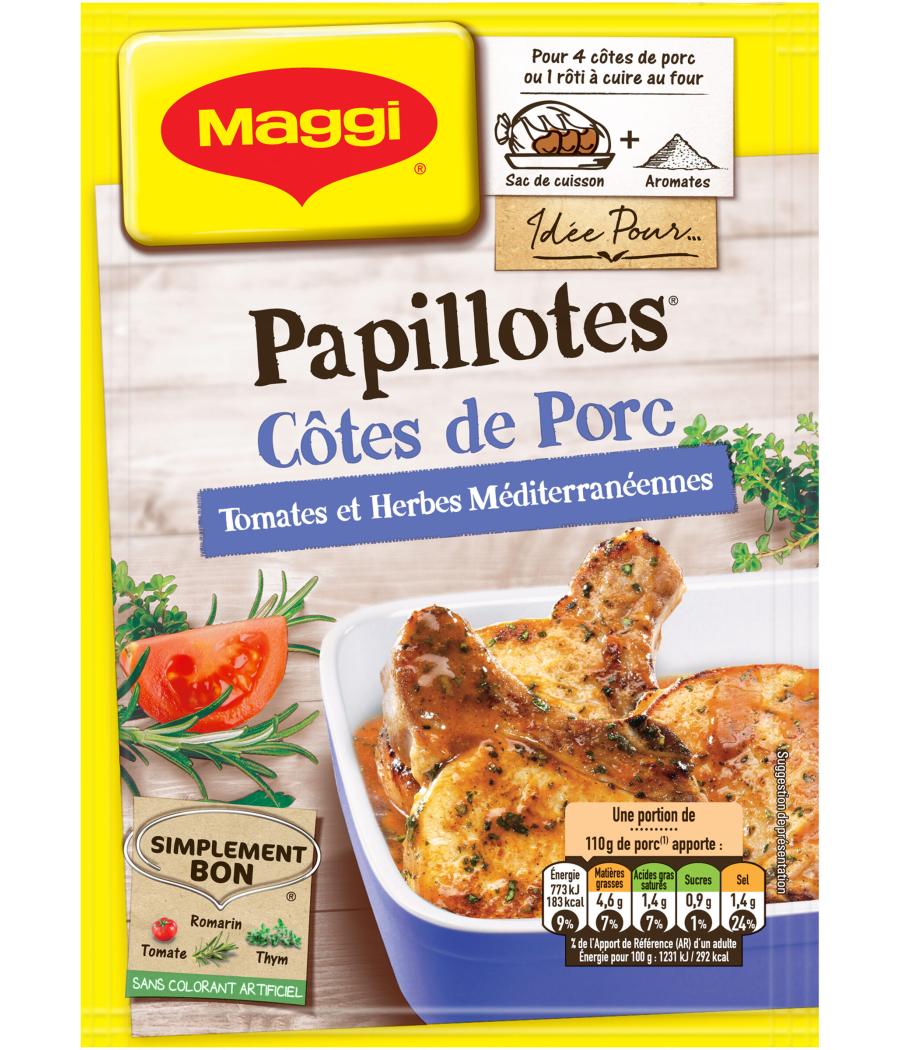 PAPILLOTES COTES DE PORC TOMATE ET HERBES MEDITERRANNEENNES MAGGI 34G PAPILLOTES COTES DE PORC TOMATE ET HERBES MEDITERRANNEENNES MAGGI 34G