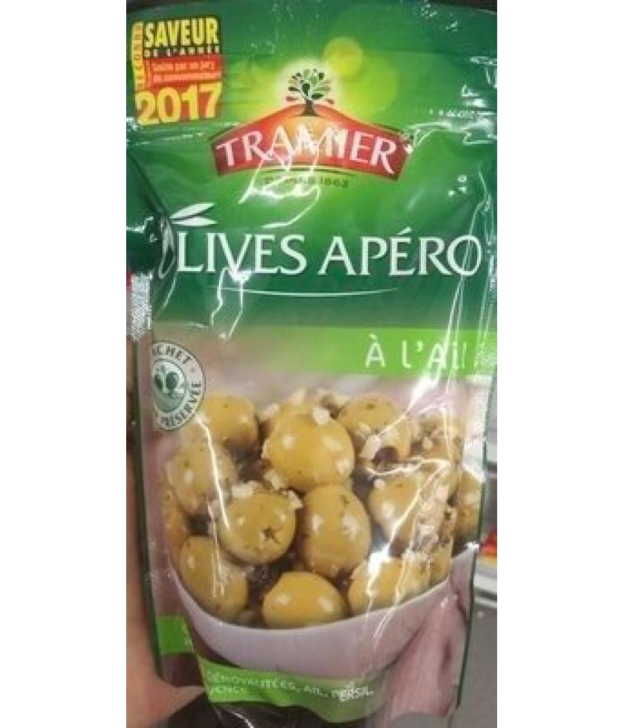 OLIVES  TRAMIER APERO A L'AIL 350G (150G EGOUTTE) OLIVES  TRAMIER APERO A L'AIL 350G (150G EGOUTTE)