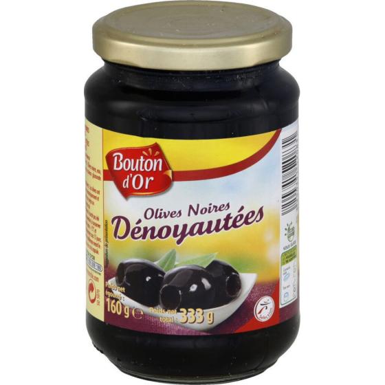 OLIVES BOUTON D'OR  NOIRES DENOYAUTEES 333G (160G EGOUTTE)