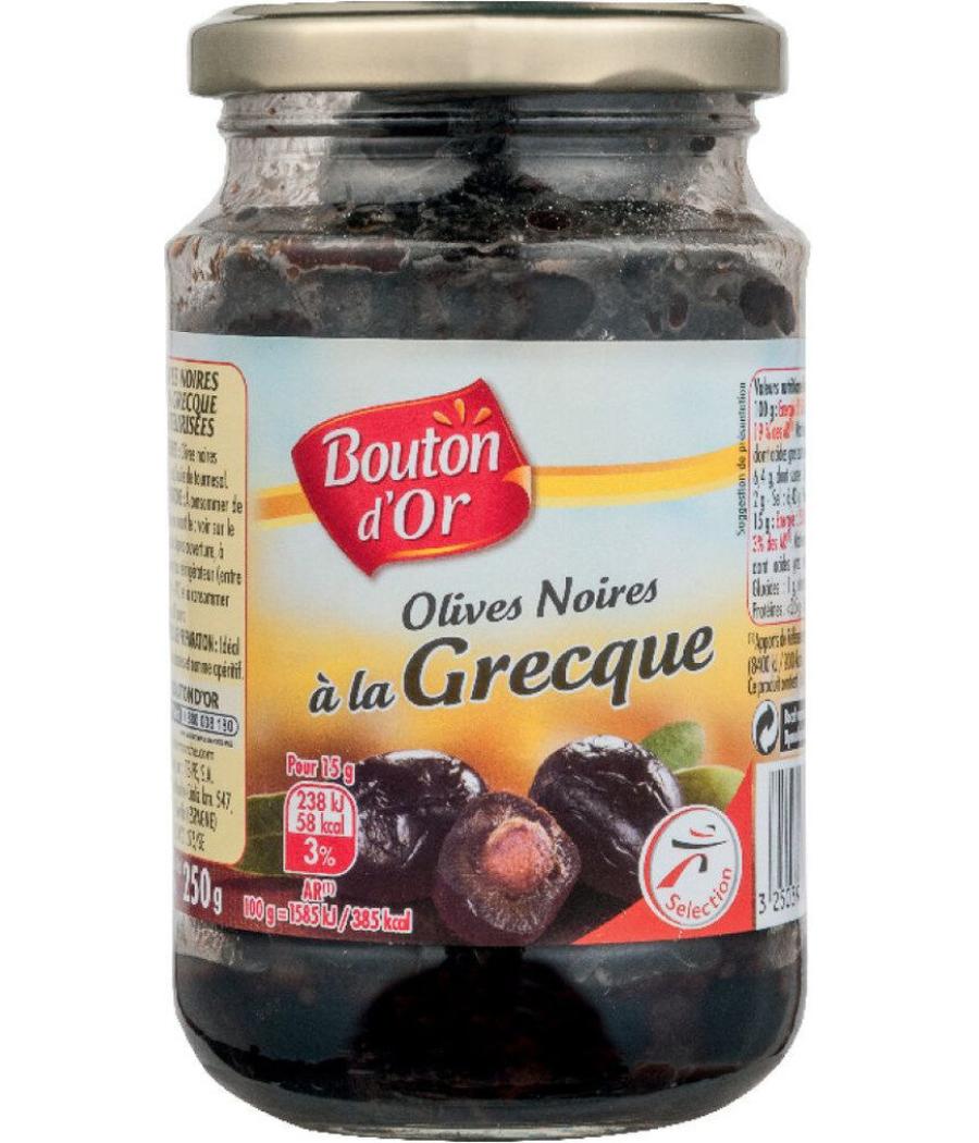 OLIVES NOIRES À LA GRECQUE BOUTON D'OR 250 G OLIVES NOIRES À LA GRECQUE BOUTON D'OR 250 G