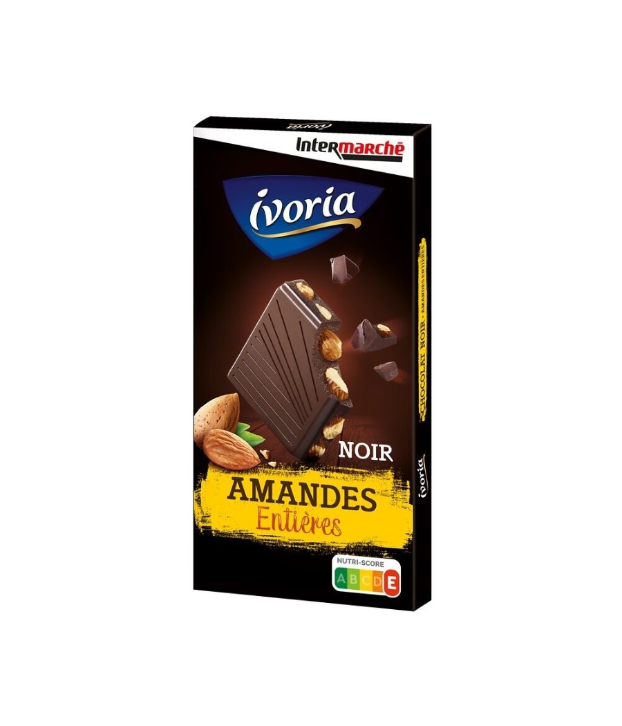 TABLETTE BLOC CHOCOLAT NOIR AUX AMANDES ENTIERES IVORIA INTERMARCHE 200G TABLETTE BLOC CHOCOLAT NOIR AUX AMANDES ENTIERES IVORIA INTERMARCHE 200G
