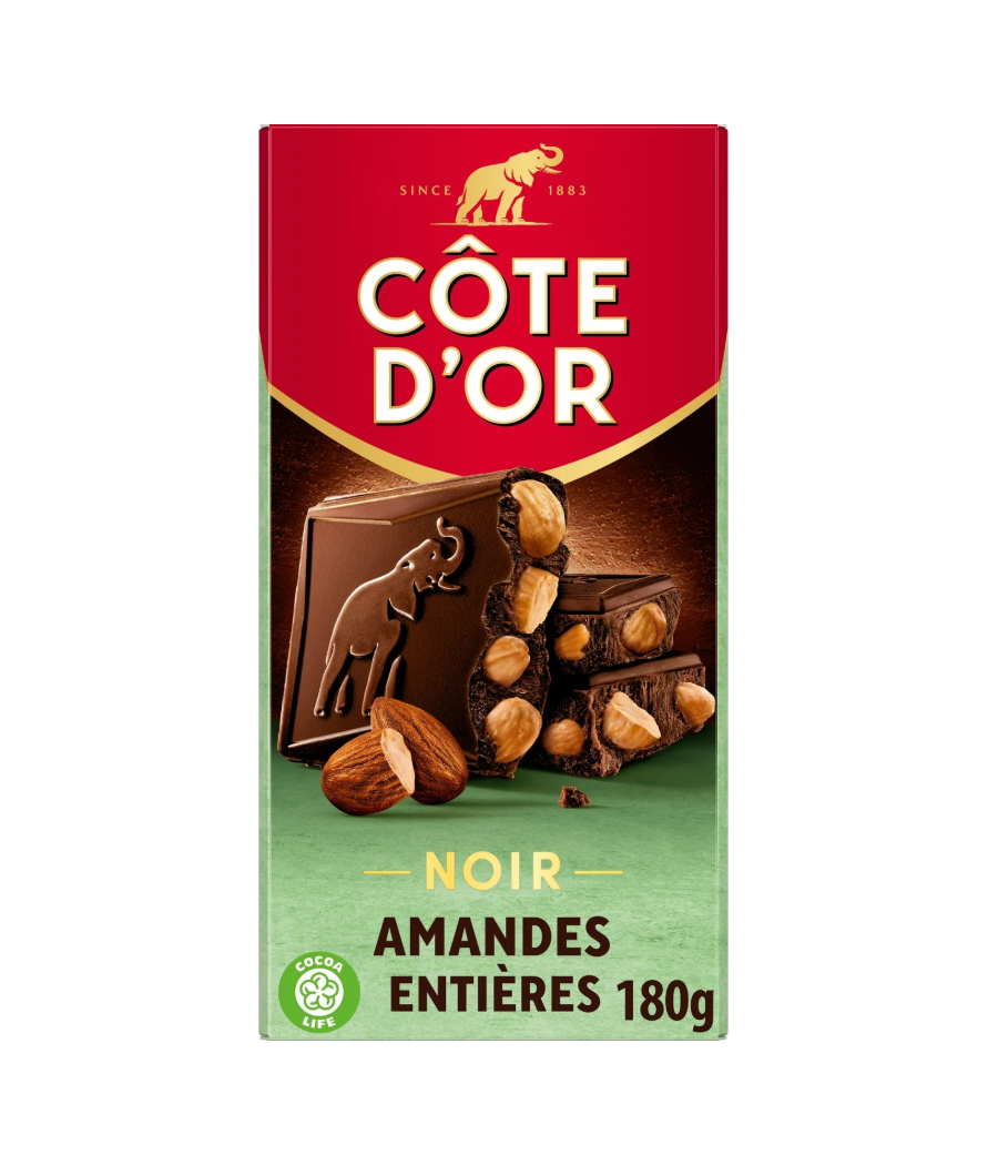 CHOCOLAT NOIR AUX  AMANDES ENTIERES COTE D'OR 180G CHOCOLAT NOIR AUX  AMANDES ENTIERES COTE D'OR 180G