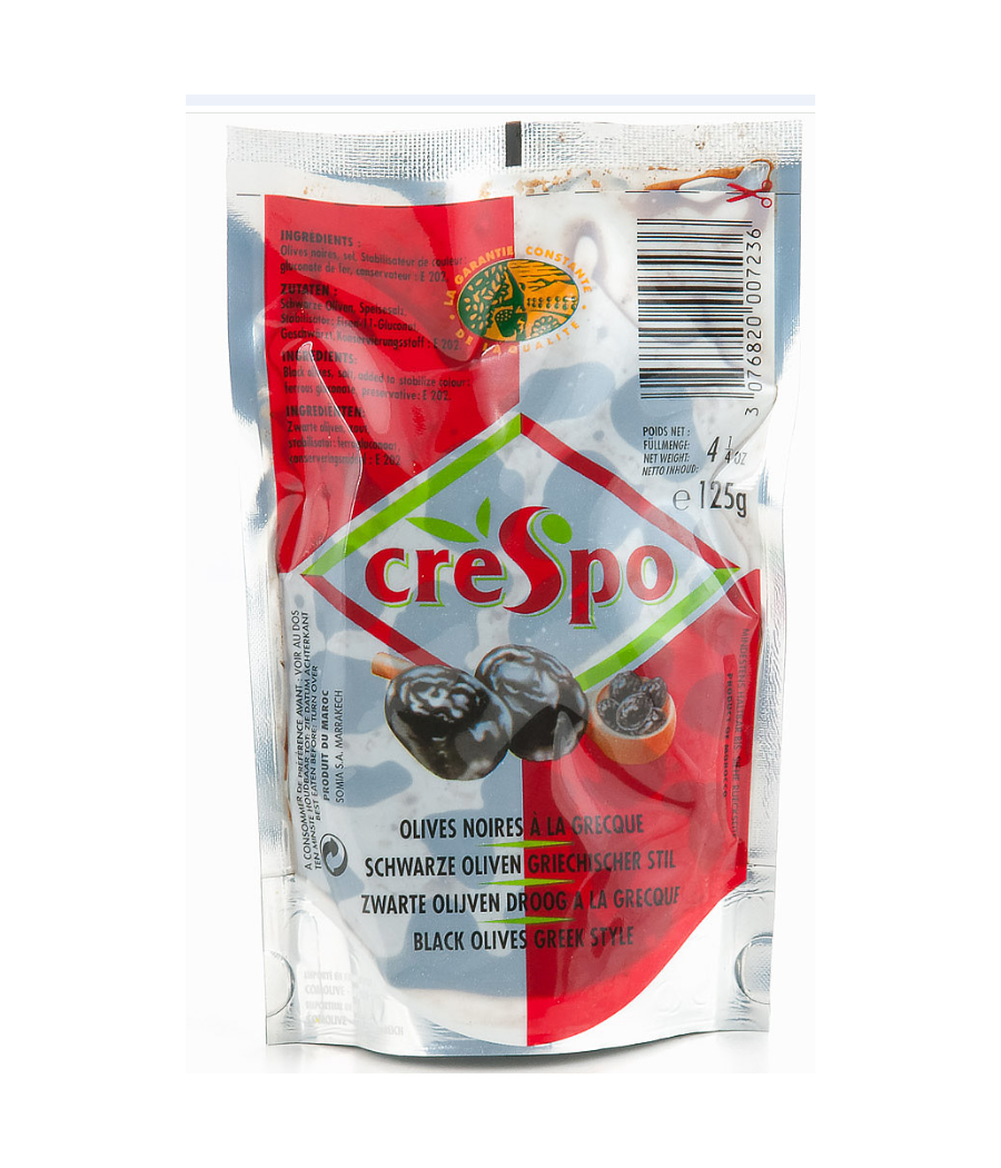 OLIVES CRESPO NOIRES A LA GRECQUE 125G OLIVES CRESPO NOIRES A LA GRECQUE 125G