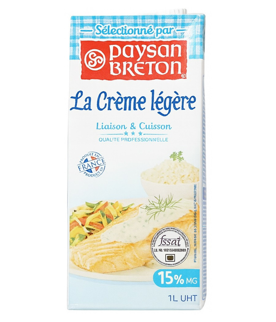 CRÈME LÉGÈRE PAYSAN BRETON 1L 15% MATIERE GRASSE CRÈME LÉGÈRE PAYSAN BRETON 1L 15% MATIERE GRASSE