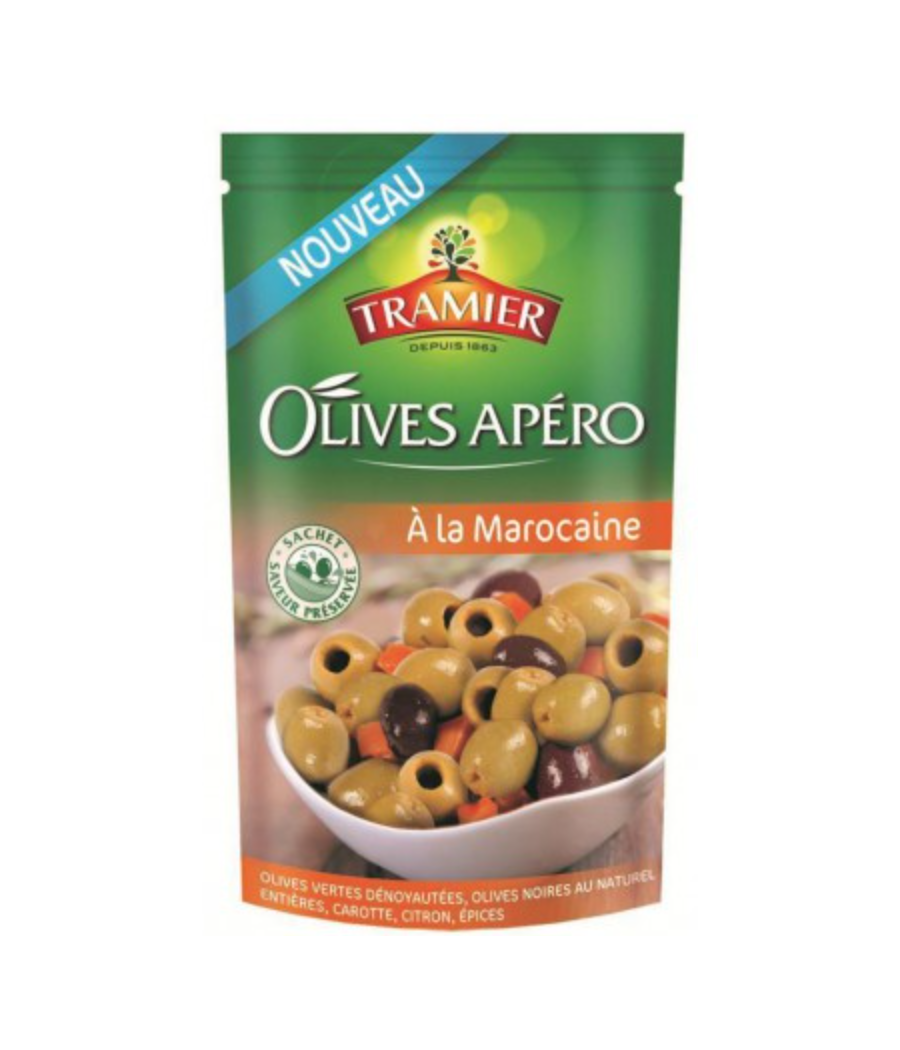 OLIVES TRAMIER  APERO A LA MAROCAINE 350G (EGOUTTE :150G) OLIVES TRAMIER  APERO A LA MAROCAINE 350G (EGOUTTE :150G)
