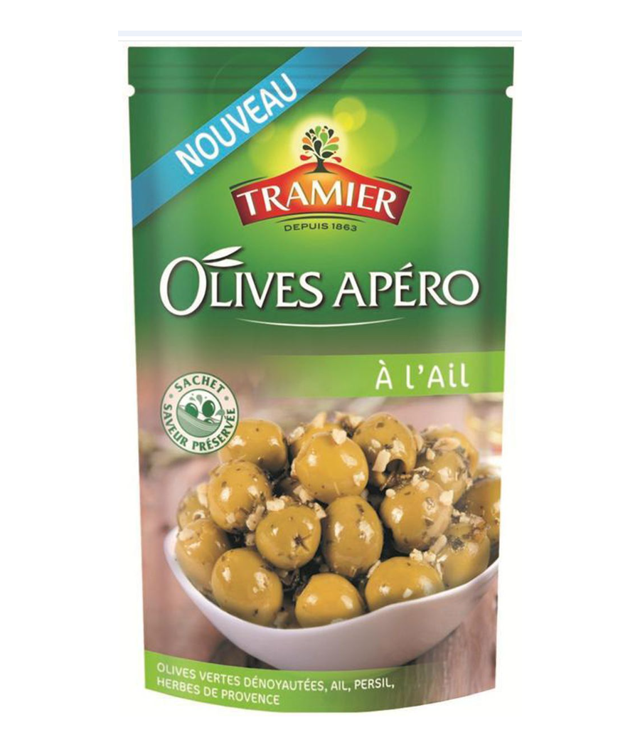 OLIVES  TRAMIER APERO A L'AIL 350G (150G EGOUTTE) OLIVES  TRAMIER APERO A L'AIL 350G (150G EGOUTTE)