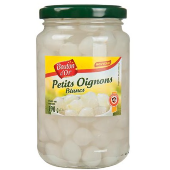 OIGNONS BOUTON D'OR PETITS OIGNONS BLANCS 340G , 190 NET EGOUTTE, 370 ML