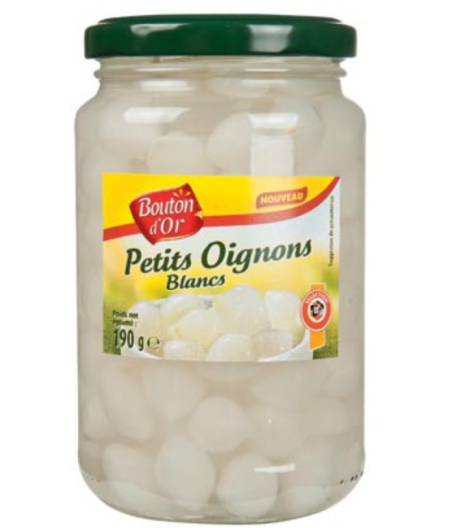 OIGNONS BOUTON D'OR PETITS OIGNONS BLANCS 340G , 190 NET EGOUTTE, 370 ML