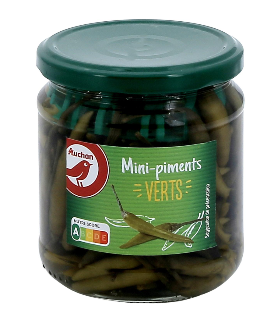 PIMENTS AUCHAN  MINI PIMENTS VERTS 270G (140G EGOUTTE) PIMENTS AUCHAN  MINI PIMENTS VERTS 270G (140G EGOUTTE)