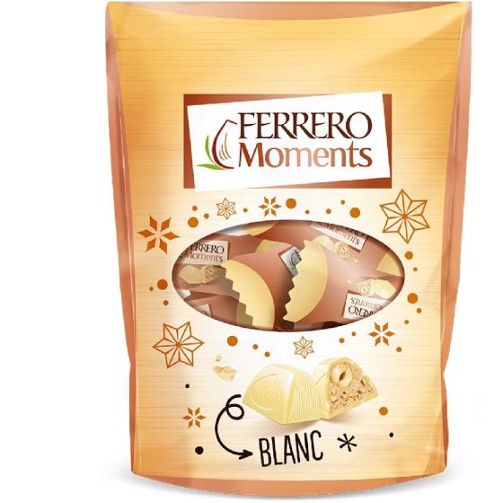 CONFISERIE FERRERO MOMENTS BONBONS DE CHOCOLAT AVEC NOISETTE ENTIERE BLANC SACHET DE 14 PIECES 124 G
