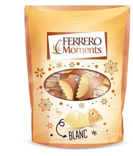 CONFISERIE FERRERO MOMENTS BONBONS DE CHOCOLAT AVEC NOISETTE ENTIERE BLANC SACHET DE 14 PIECES 124 G