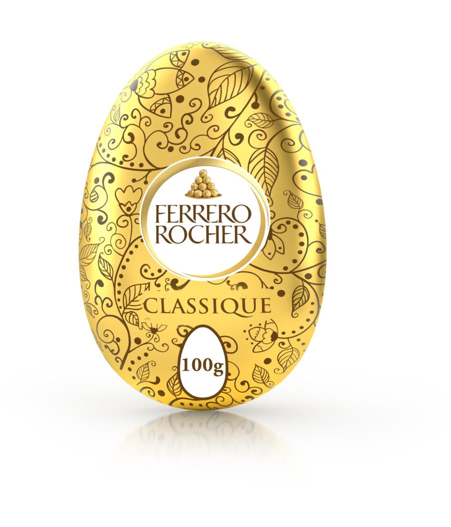 FERRERO ROCHER MOULAGE OEUF CHOCOLAT AU LAIT AVEC ECLATS DE NOISETTES 100G 100 G FERRERO ROCHER MOULAGE OEUF CHOCOLAT AU LAIT AVEC ECLATS DE NOISETTES 100G 100 G
