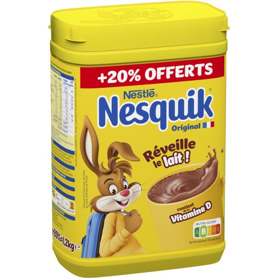 DOSETTE NESQUIK POUDRE CACAOTEE BOITE 1KG + 20% OFFERT 1200G