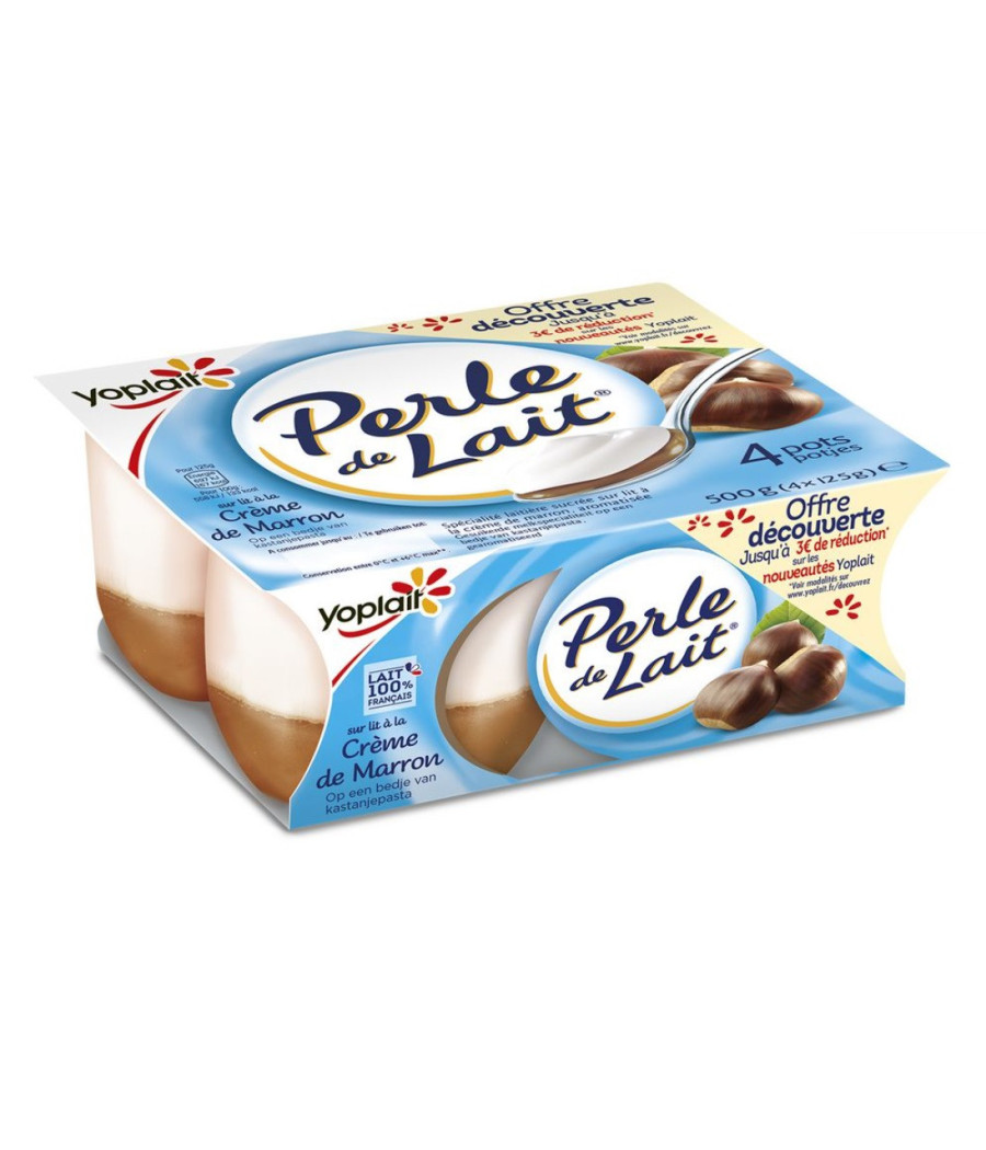 PERLE DE LAIT SUR LIT A LA CREME DE MARRON 4 X 125G PERLE DE LAIT SUR LIT A LA CREME DE MARRON 4 X 125G