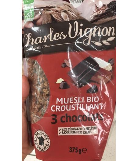 MUESLI BIO CROUSTILLANT 3 CHOCOLATS 375G