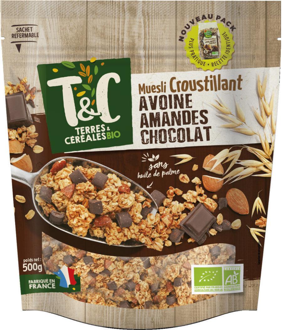 MUESLI AVOINE AMANDES CHOCOLAT 500G MUESLI AVOINE AMANDES CHOCOLAT 500G