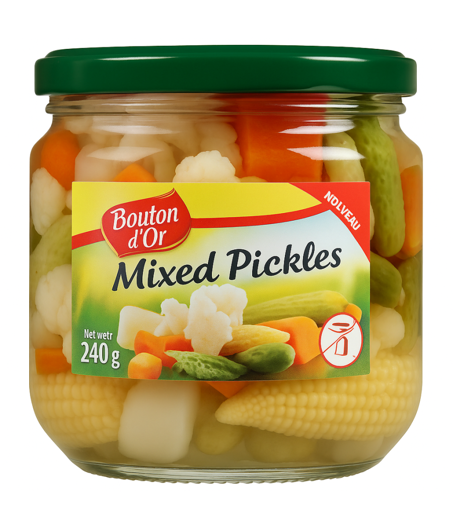 MIXED PICKLES  FRUITS ET LEGUMES BOUTON D'OR  240G MIXED PICKLES  FRUITS ET LEGUMES BOUTON D'OR  240G