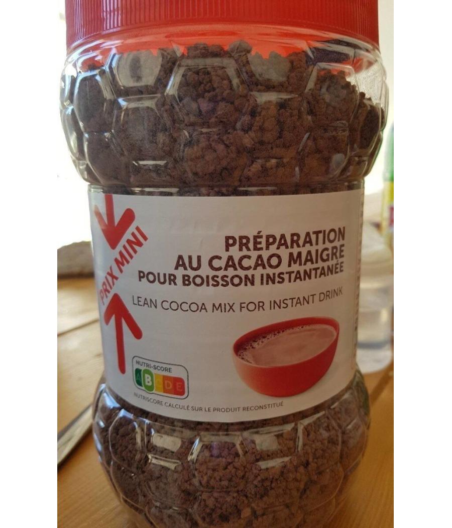 PREPARATION AU CACAO MAIGRE POUR BOISSON INSTANTANEE 800 G PREPARATION AU CACAO MAIGRE POUR BOISSON INSTANTANEE 800 G