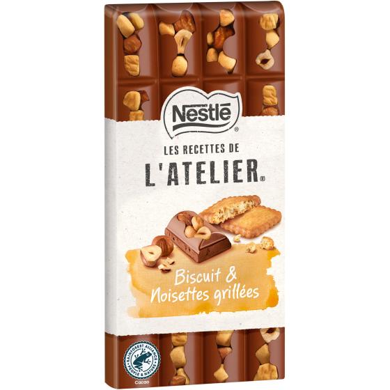 CHOCOLAT NESTLE L'ATELIER TABLETTE  LAIT BISCUIT NOISETTES - 170G