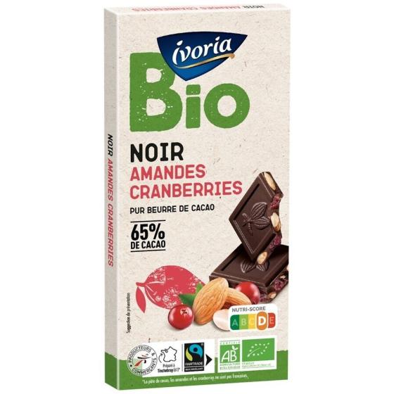 TABLETTE BIO BLOC - CHOCOLAT NOIR AUX AMANDES ET AUX CRANBERRIES - 200G 200 G