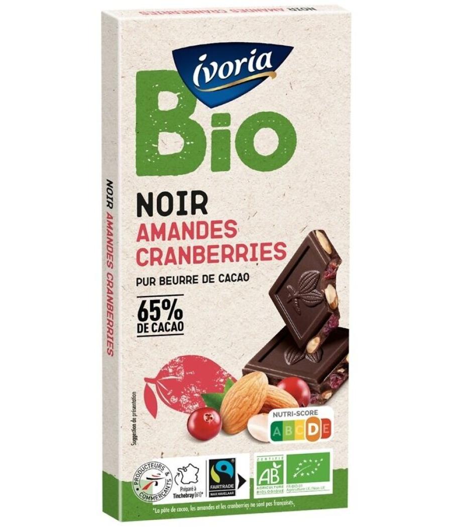 TABLETTE BIO BLOC - CHOCOLAT NOIR AUX AMANDES ET AUX CRANBERRIES - 200G 200 G TABLETTE BIO BLOC - CHOCOLAT NOIR AUX AMANDES ET AUX CRANBERRIES - 200G 200 G