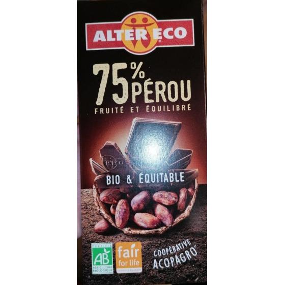CHOCOLAT NOIR 75% PEROU 100G